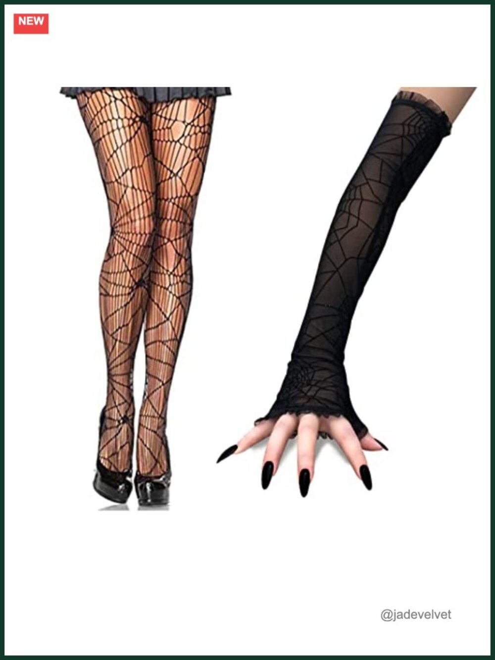 Spiderweb Tights & Fingerless Gloves Set Nylon Spandex Halloween Costume